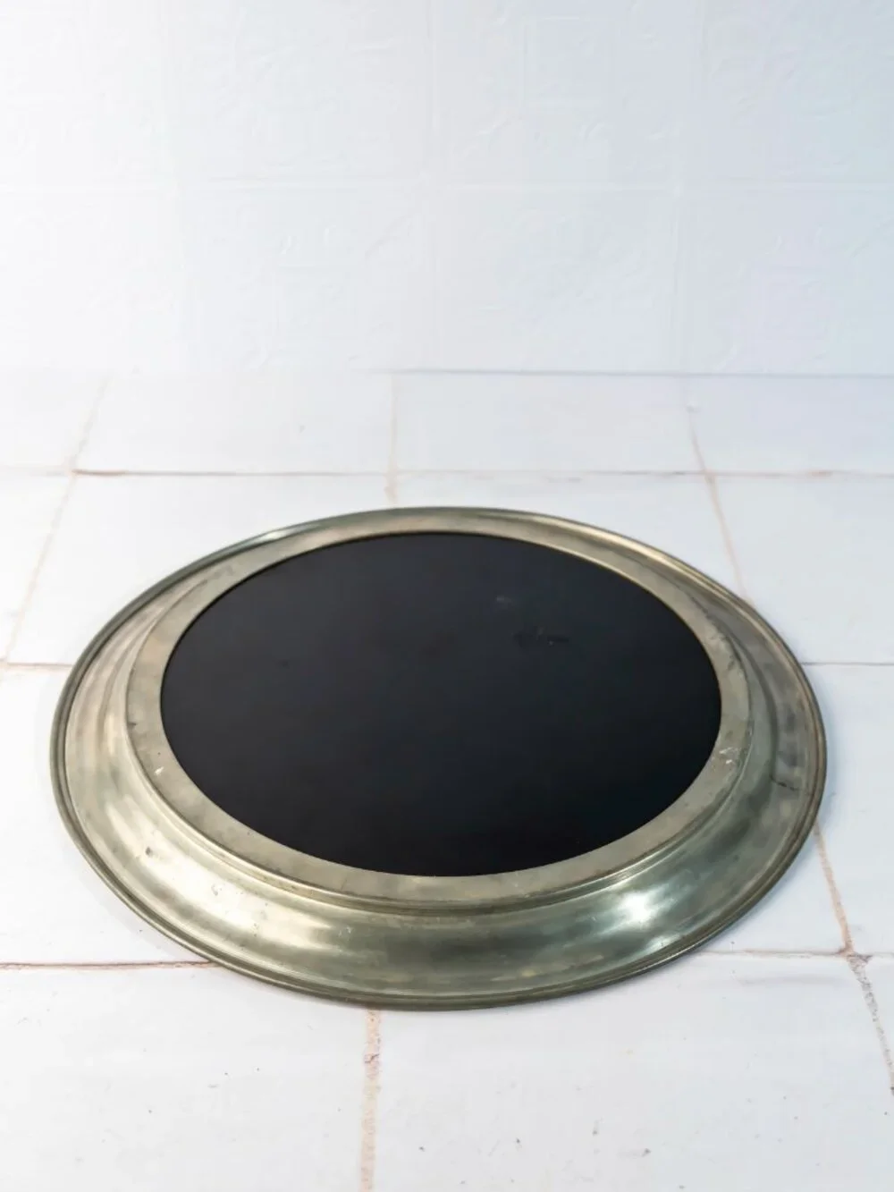 International Silver Company Round Pewter Black Drink Tray